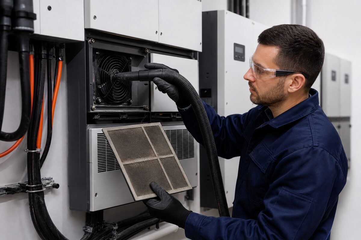Bảo trì vệ sinh quạt và thông gió tủ inverter solar
