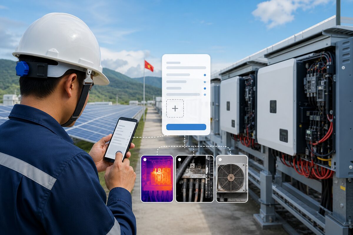 Đăng yêu cầu sửa inverter solar trên điện thoại tại trạm điện mặt trời