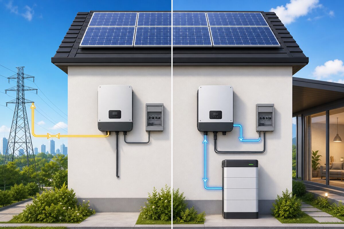 So sánh inverter grid-tie và hybrid có pin lưu trữ solar