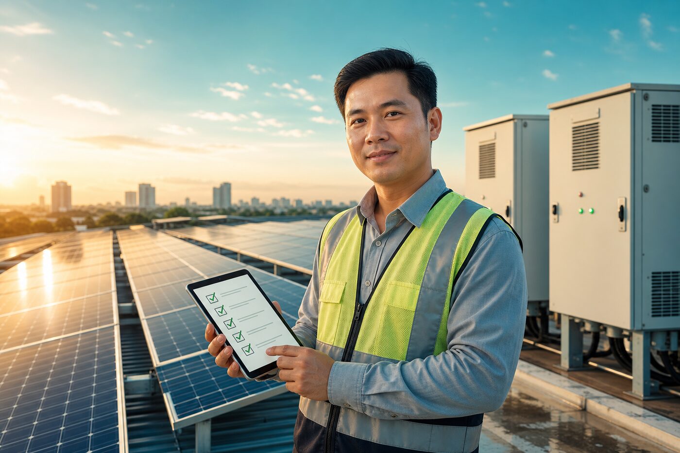 Chủ đầu tư O&M điện mặt trời kiểm tra inverter — tìm thợ sửa qua Solar Kết Nối